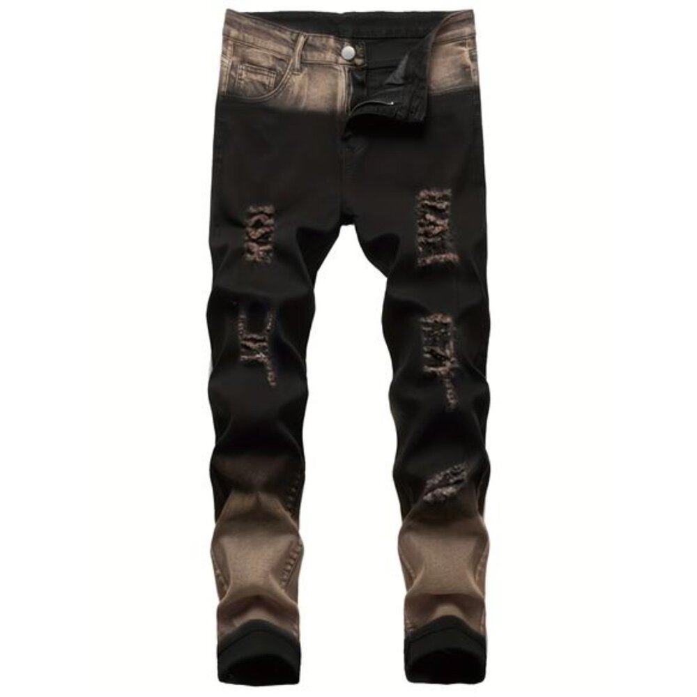 NWT Men's Black & Brown Ombre Distressed Jeans